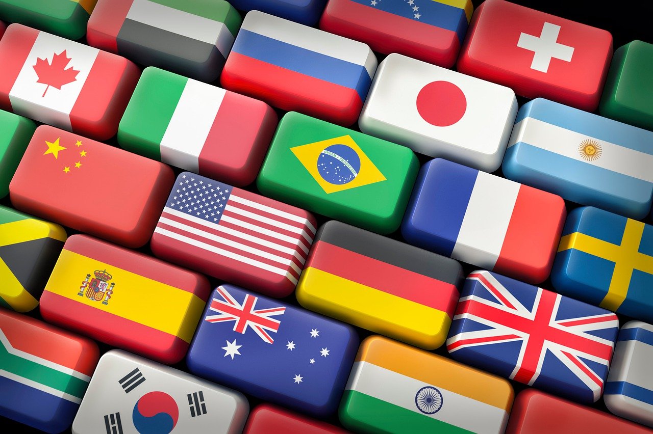 An image of many different flags as buttons on a keyboard.